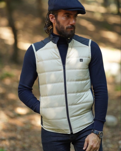 Men's beige zippered puffer vest