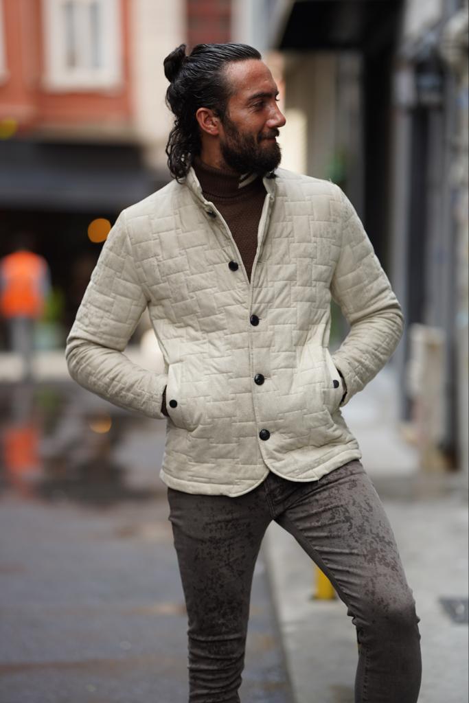 Leather on sale beige jacket