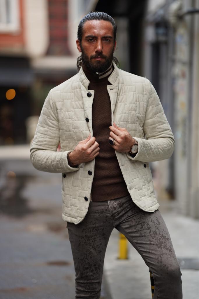 Beige leather blazer best sale