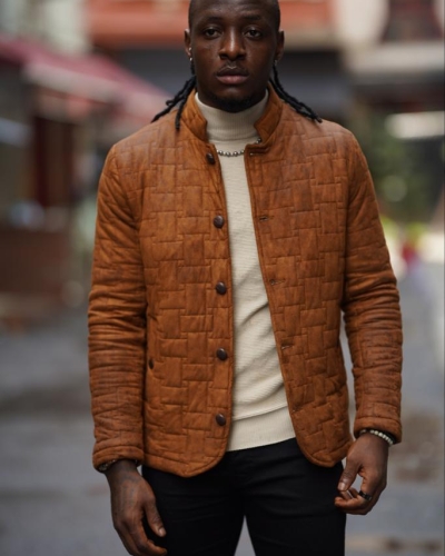 Camel Nubuck Leather Jacket for Men by Gentwith