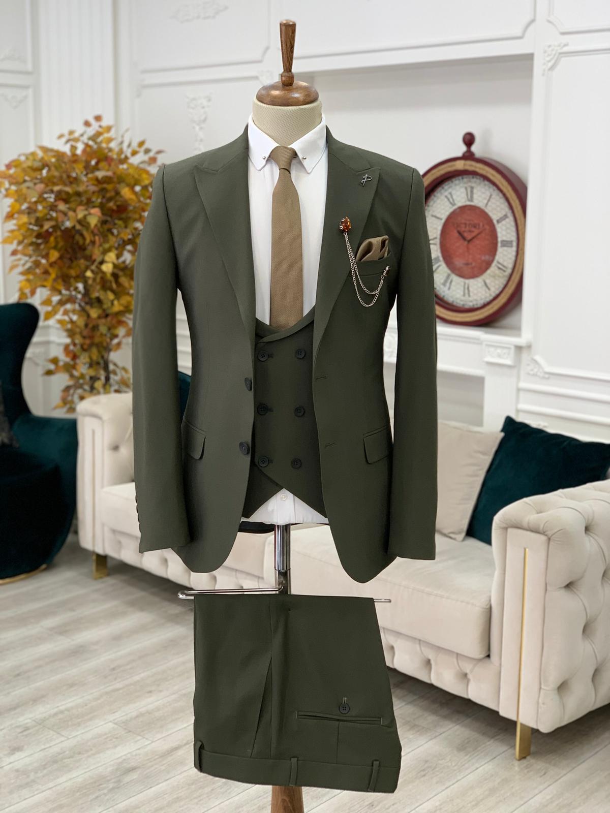 Green Slim Fit Groom Wedding Suit for Men by