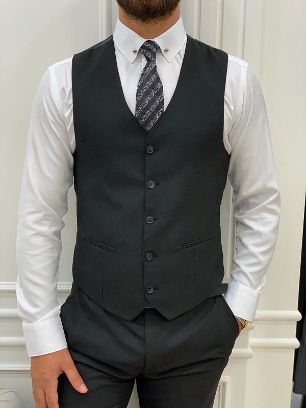 Black Slim Fit Three Piece Notch Lapel Wedding Groom Suit for Men by GentWith.com with Free Worldwide Shipping