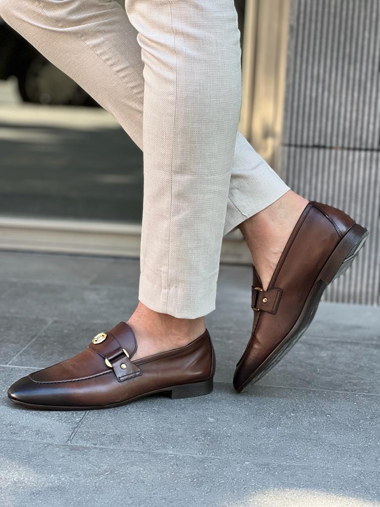 STAFFORD Penny Loafers Shoes 014-9182 BROWN LEATHER Men's Size 12M