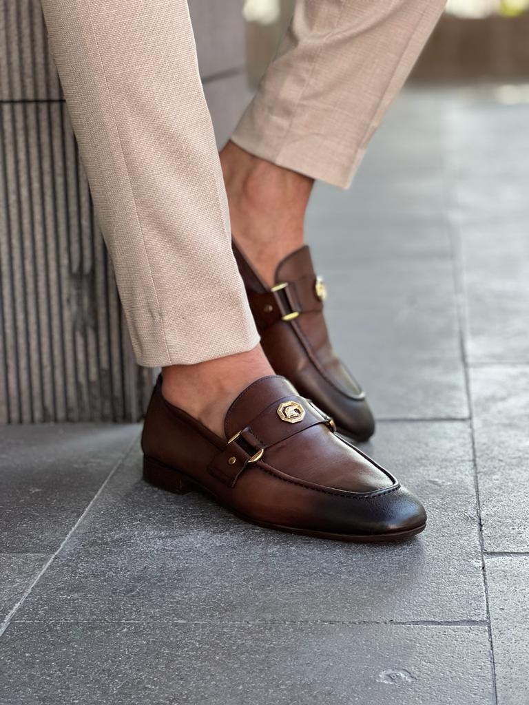 STAFFORD Penny Loafers Shoes 014-9182 BROWN LEATHER Men's Size 12M