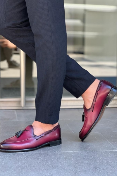 Burgundy Groom Wedding Tassel Loafers for Men by GentWith.com with Free Worldwide Shipping