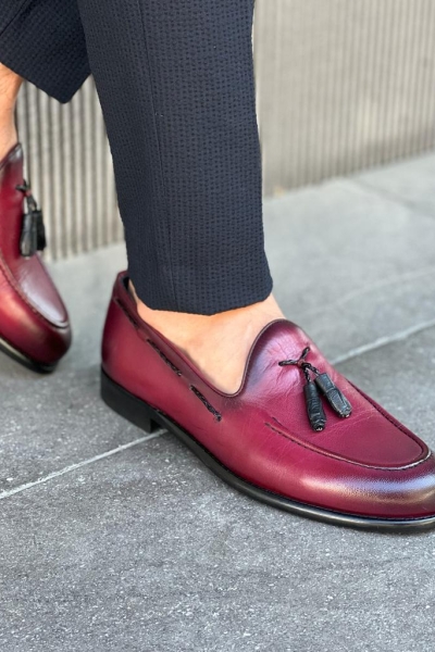 Burgundy Groom Wedding Tassel Loafers for Men by GentWith.com with Free Worldwide Shipping