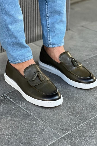 Khaki Green Groom Wedding Kilt Tassel Loafers for Men by GentWith.com with Free Worldwide Shipping