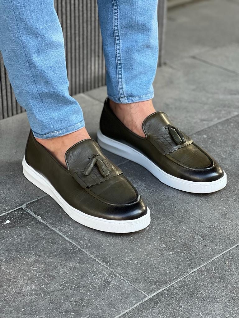 Khaki Green Groom Wedding Kilt Tassel Loafers for Men by GentWith.com with Free Worldwide Shipping