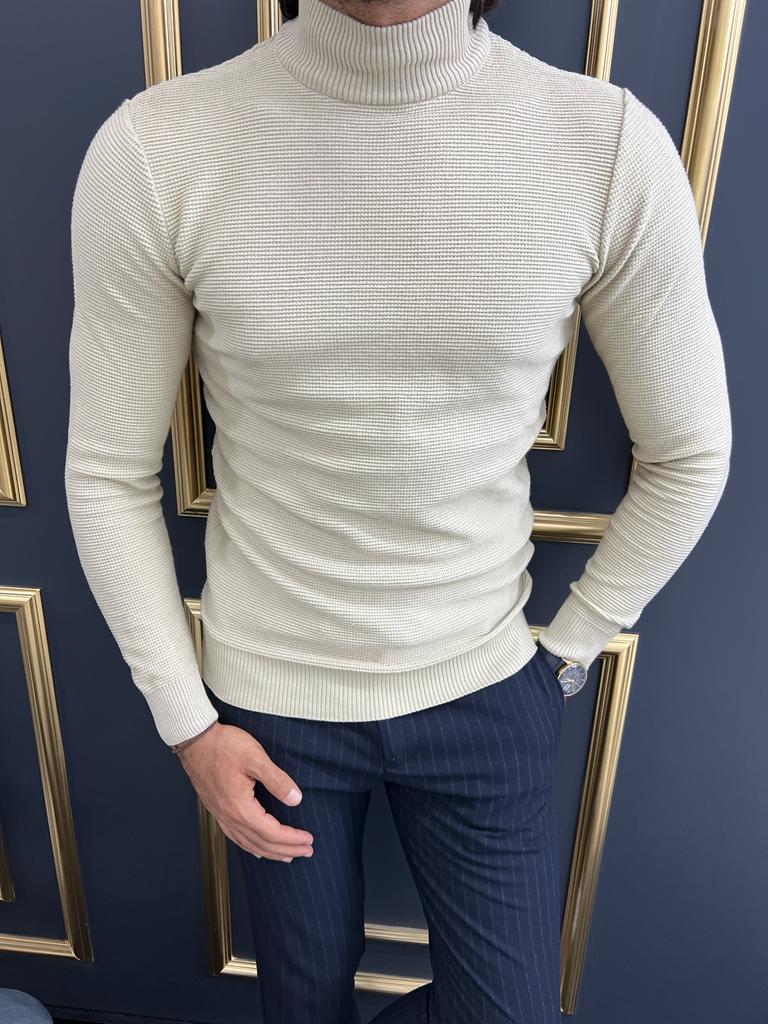 GentWith Sioux Beige Slim Fit Mock Turtleneck Sweater - GENT WITH