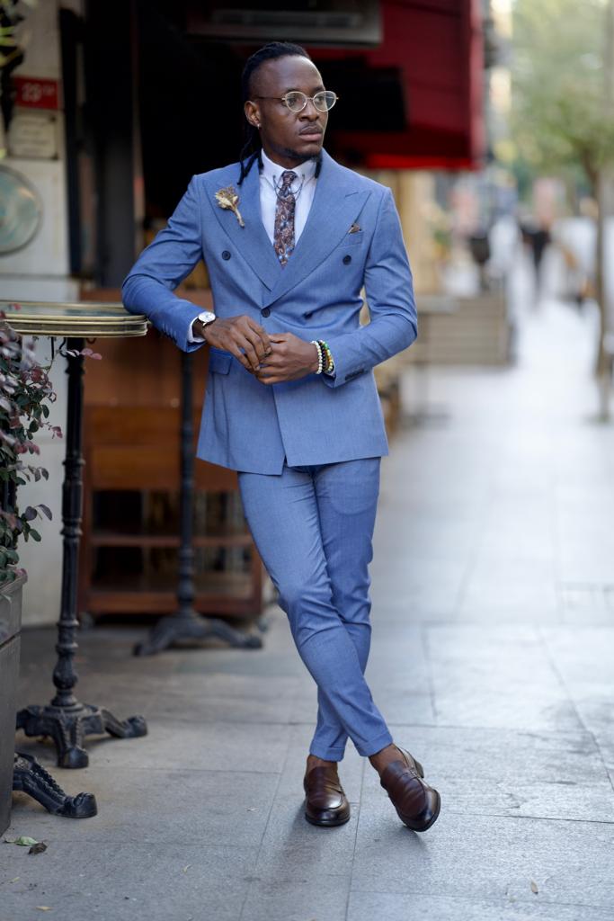 GentWith Sioux Blue Slim Fit Double Breasted Suit