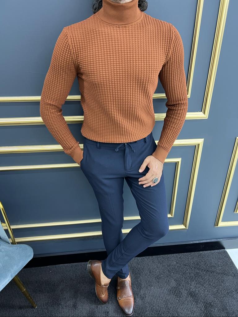 Camel Slim Fit Turtleneck Cotton Sweater for Men | GentWith.com