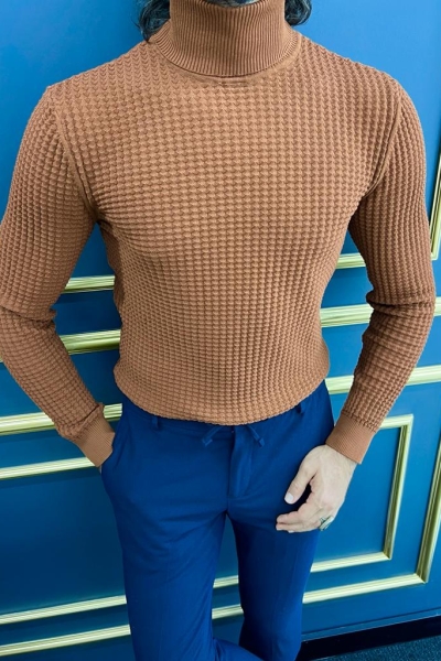 Camel Turtleneck Sweater for Men by GentWith.com with Free Worldwide Shipping