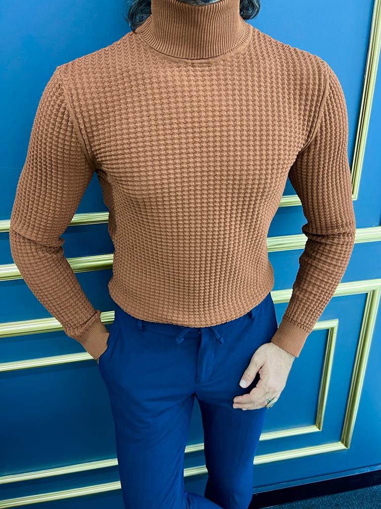 Camel Turtleneck Sweater for Men by GentWith.com with Free Worldwide Shipping