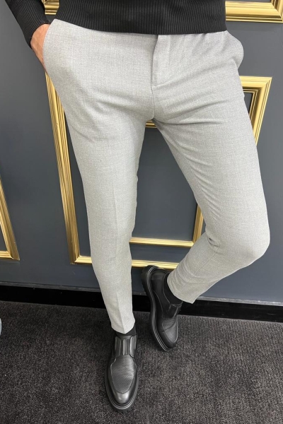 Gray Slim Fit Laced Pants for Men by GentWith.com with Free Worldwide Shipping