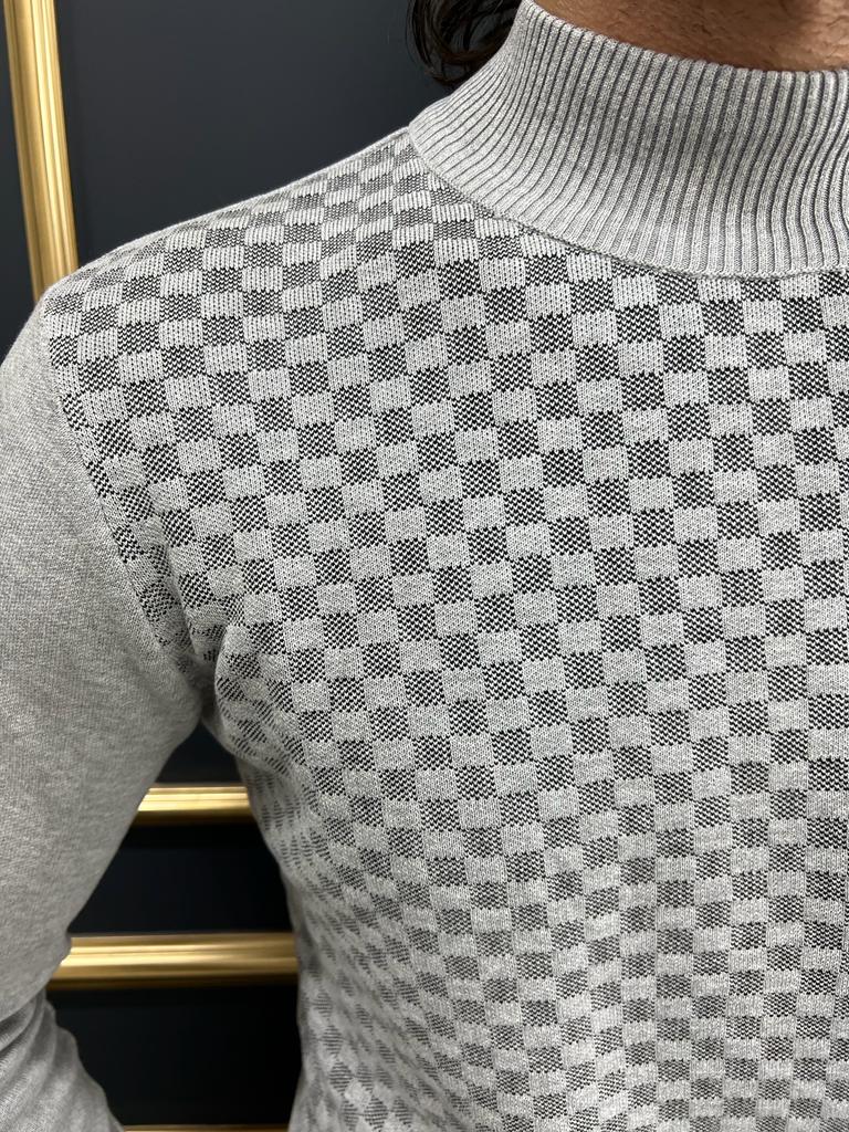 Gray Mock Turtleneck Sweater for Men by GentWith.com with Free Worldwide Shipping