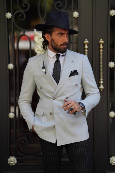 Gray Double Breasted Wedding Groom Blazer Jacket for Men by GentWith.com with Free Worldwide Shipping