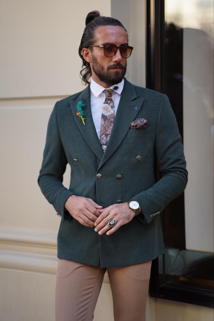 Green Double Breasted Groom Wedding Jacket for Men | GentWith