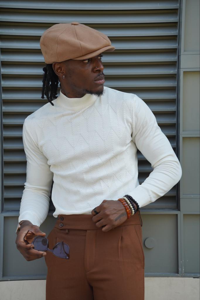 Elko White Slim Fit Mock Turtleneck Sweater