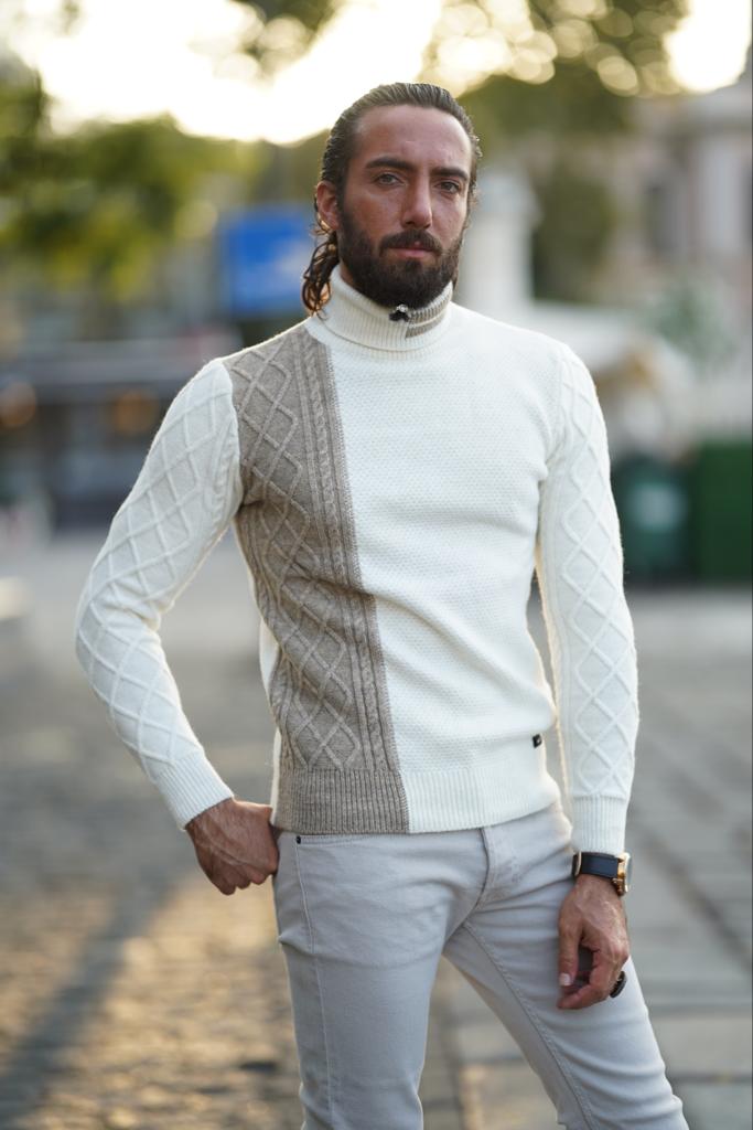 White Turtleneck Sweater for Men by GentWith.com with Free Worldwide Shipping