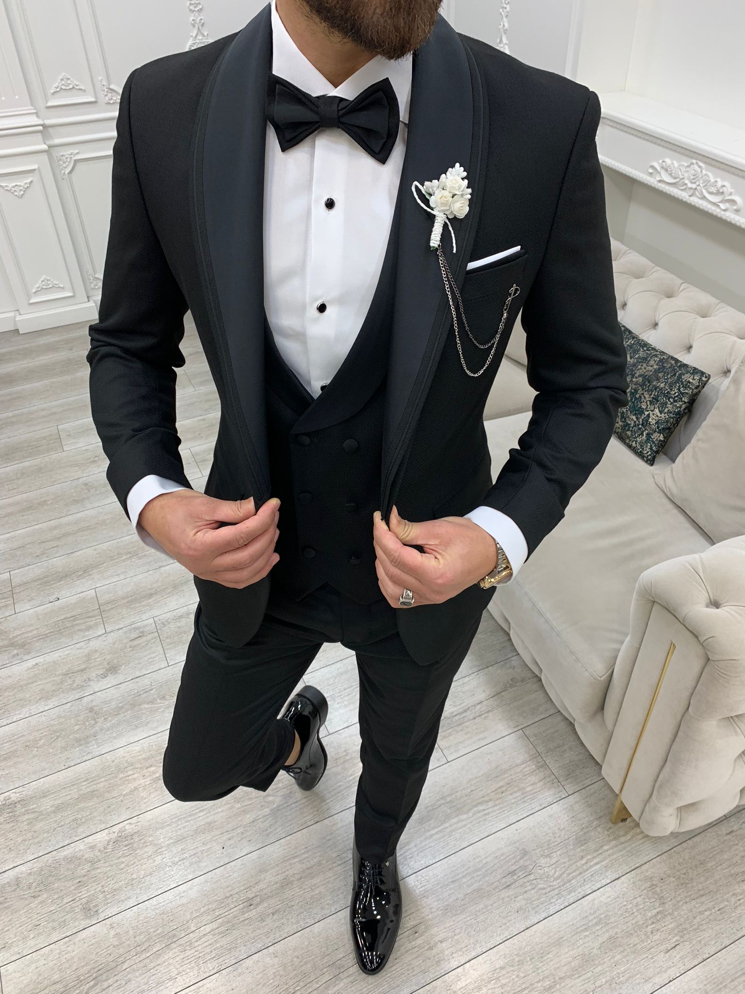 Black Slim Fit Groom Tuxedo for Men by GentWith.com