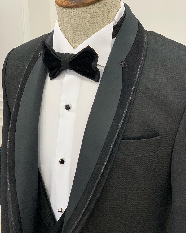 Black Slim Fit Three Piece Shawl Lapel Wedding Groom Tuxedo Suit for Men by GentWith.com with Free Worldwide Shipping