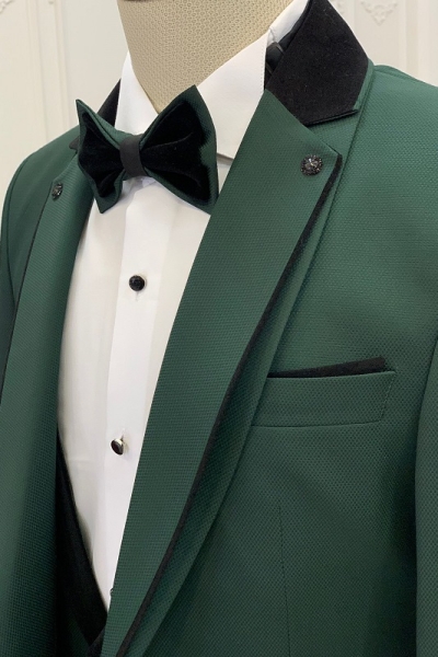 Green Slim Fit Three Piece Notch Lapel Wedding Groom Tuxedo Suit for Men by GentWith.com with Free Worldwide Shipping