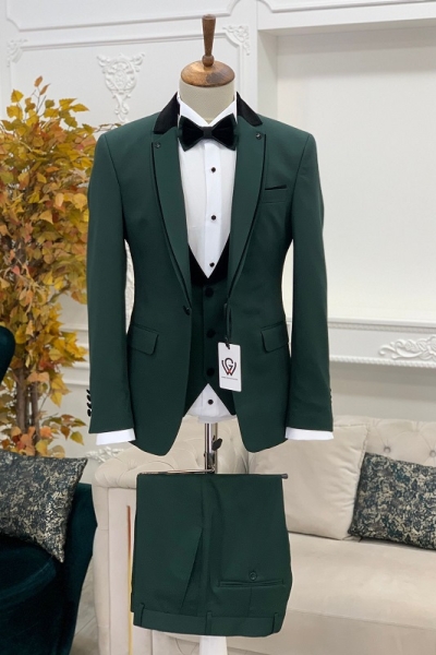 Green Slim Fit Three Piece Notch Lapel Wedding Groom Tuxedo Suit for Men by GentWith.com with Free Worldwide Shipping