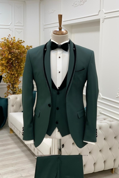 Green Slim Fit Three Piece Shawl Lapel Wedding Groom Tuxedo Suit for Men by GentWith.com with Free Worldwide Shipping