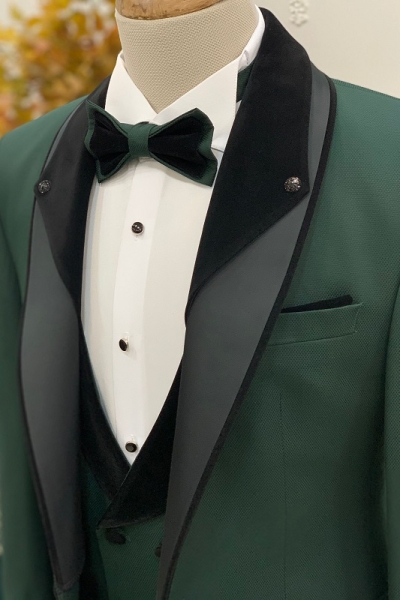 Green Slim Fit Three Piece Shawl Lapel Wedding Groom Tuxedo Suit for Men by GentWith.com with Free Worldwide Shipping