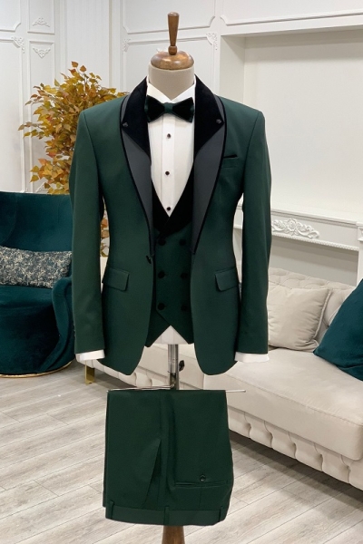 Green Slim Fit Three Piece Shawl Lapel Wedding Groom Tuxedo Suit for Men by GentWith.com with Free Worldwide Shipping