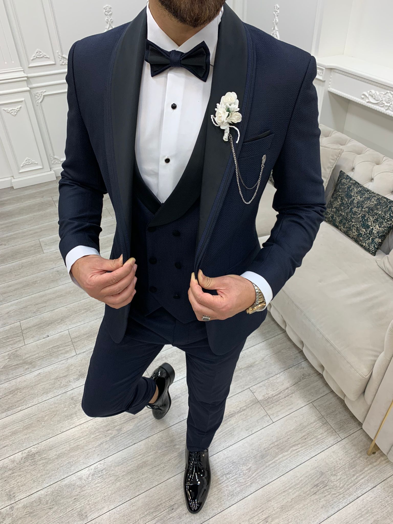 Navy Blue Slim Fit Groom Tuxedo for Men by GentWith.com