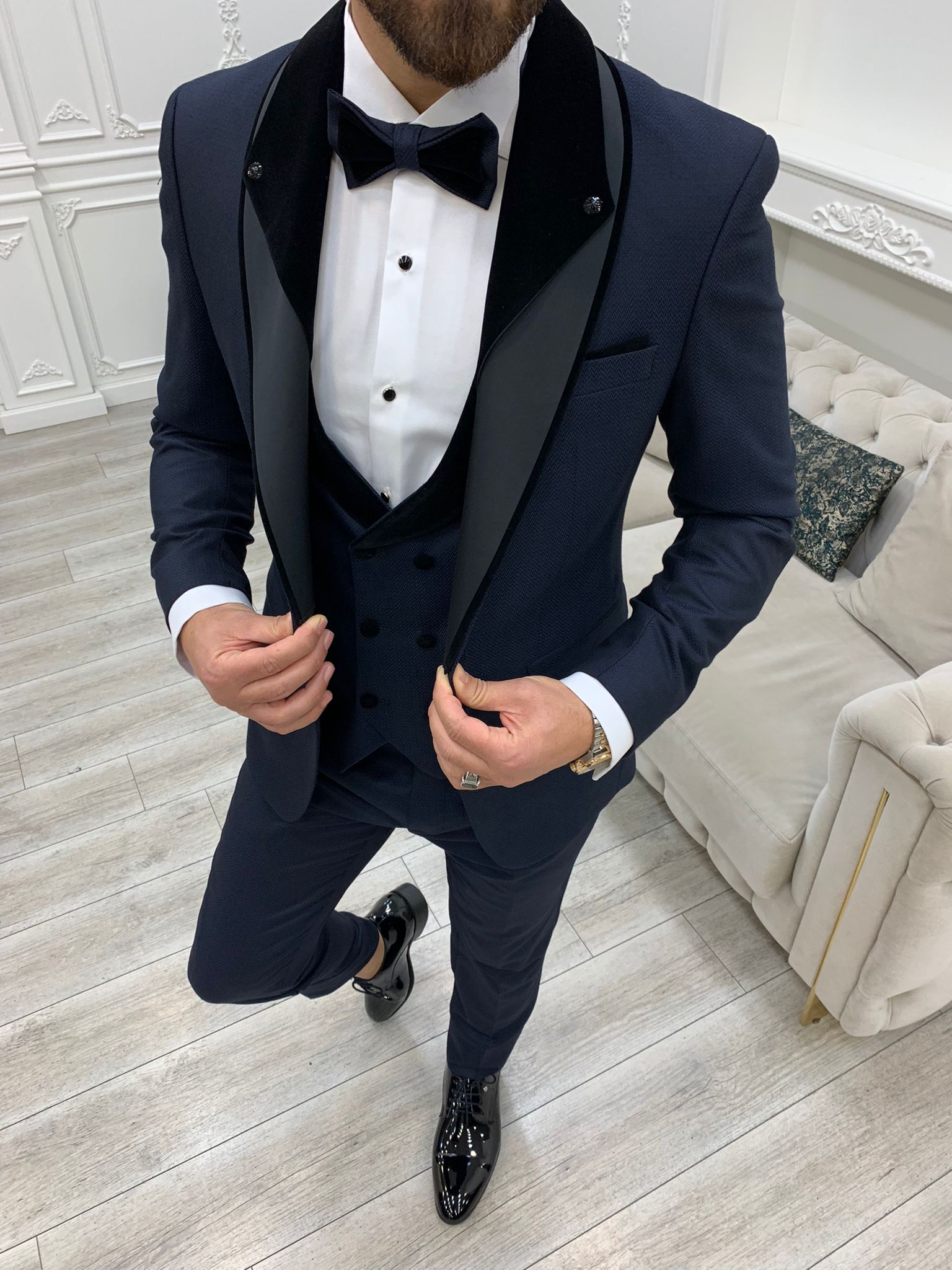 Navy Blue Slim Fit Groom Tuxedo for Men by GentWith.com