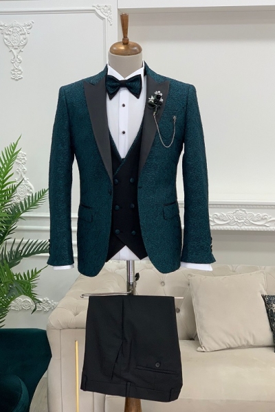 Teal Slim Fit Three Piece Peak Lapel Wedding Groom Tuxedo Suit for Men by GentWith.com with Free Worldwide Shipping