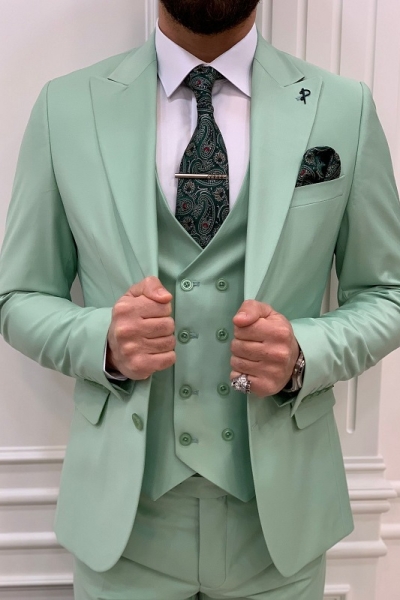 Light Green Slim Fit Peak Lapel Groom Suit for Men by GentWith.com with Free Worldwide Shipping