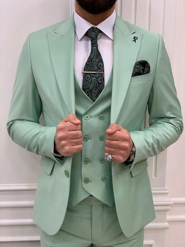 Light Green Slim Fit Groom Wedding Suit For Men By Gentwith.Com