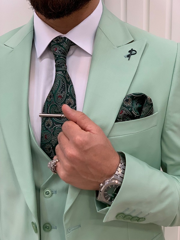 Light Green Slim Fit Peak Lapel Groom Suit for Men by GentWith.com with Free Worldwide Shipping