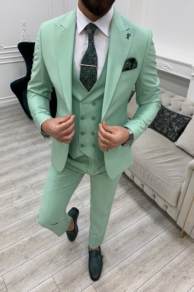 Light Green Slim Fit Peak Lapel Groom Suit for Men by GentWith.com with Free Worldwide Shipping