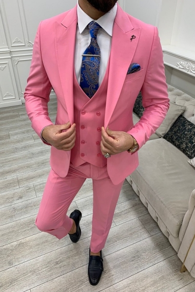 Pink Slim Fit Peak Lapel Groom Suit for Men by GentWith.com with Free Worldwide Shipping