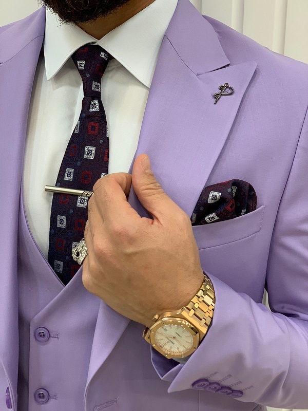 Groom Suit Men's Suit Fashion Purple Lapel Slim Fit Suit Wedding Business  Party