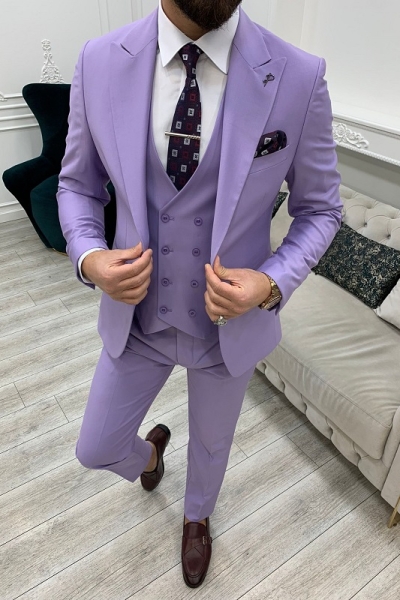 Purple Slim Fit Peak Lapel Groom Suit for Men by GentWith.com with Free Worldwide Shipping