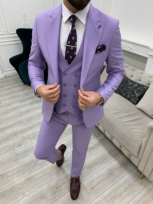 Purple Slim Fit Peak Lapel Groom Suit for Men by GentWith.com with Free Worldwide Shipping