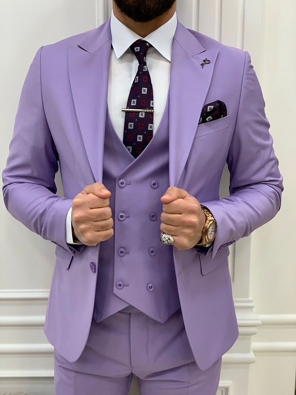 Purple Slim Fit Peak Lapel Groom Suit for Men by GentWith.com with Free Worldwide Shipping