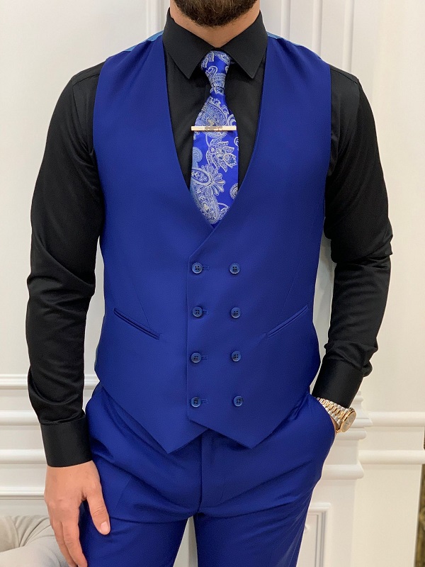 Royal Blue Slim Fit Groom Wedding Suit for Men by