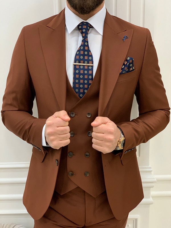 Rust Brown Slim Fit Groom Wedding Suit for Men by GentWith.com