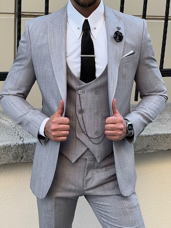 GentWith Joliet Gray Slim Fit Peak Lapel Suit - GENT WITH