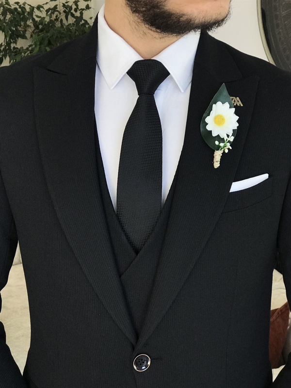 Black three best sale piece suit wedding