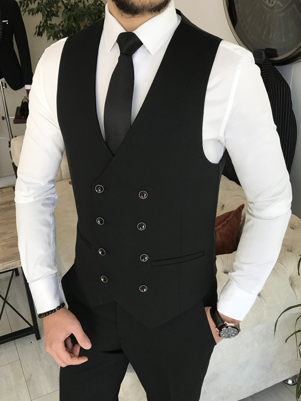 Black Slim Fit 3 Piece Peak Lapel Wedding Groom Suit for Men by GentWith.com with Free Worldwide Shipping