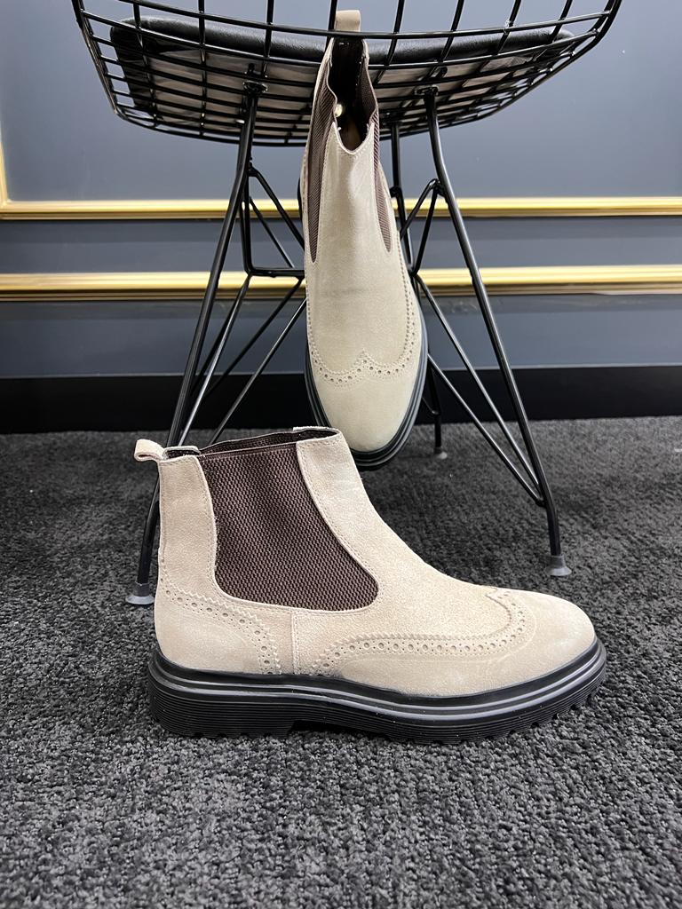 GentWith Sioux Beige Suede Wingtip Chelsea Boots 