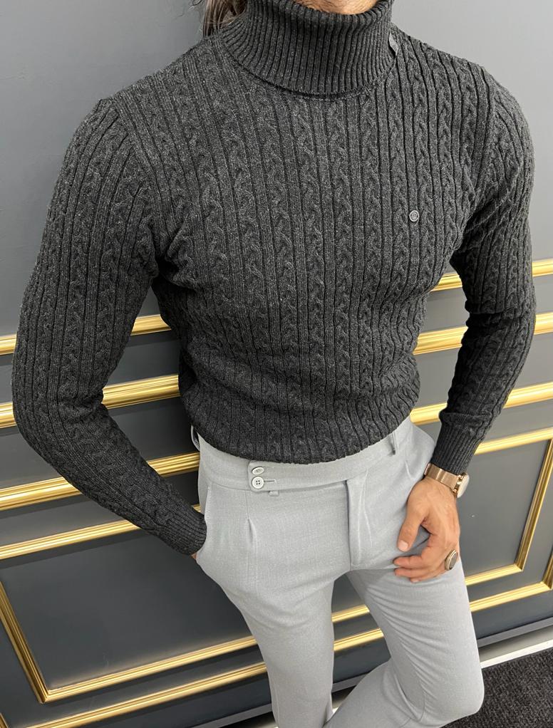 GentWith Edmond White Slim Fit Mock Turtleneck Sweater