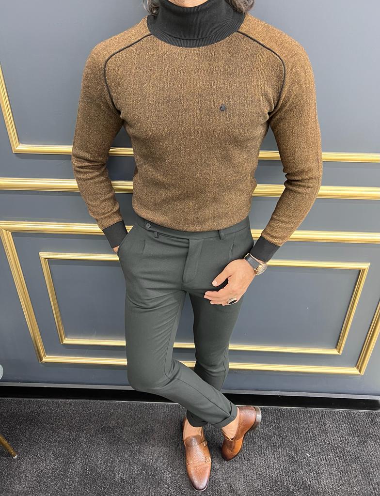 GentWith Sioux Brown Slim Fit Turtleneck Sweater